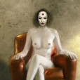 Masked Nude on Red Chair